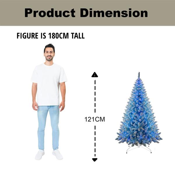 4ft to 8ft Pre-Lit Blue Flocked Christmas Trees with Blue LED Lights and Snowy Finish image 9
