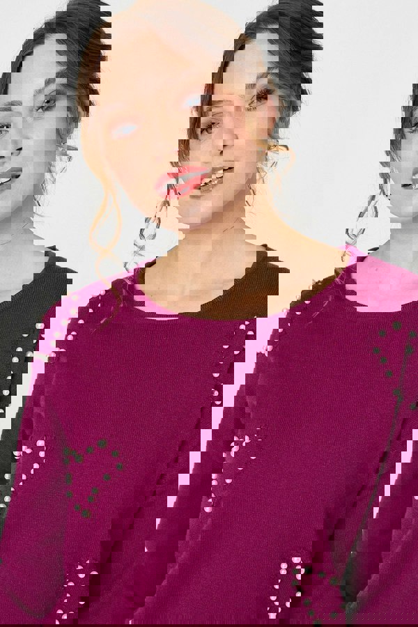 Purple | Heart Embellished Boat Neck Jumper
