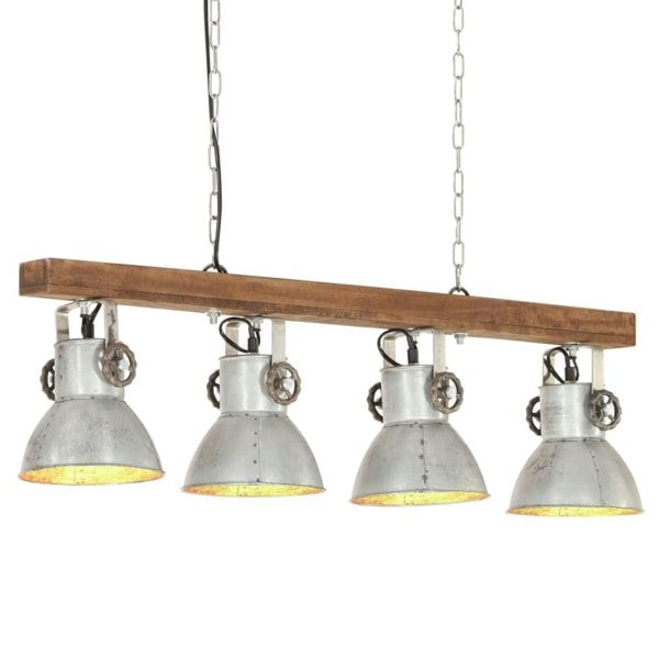 Berkfield Industrial Ceiling Lamp Silver E27 Mango Wood