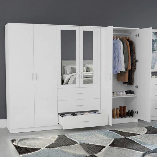 Vida Designs Riano 6 Door 3 Drawer Mirrored Wardrobe