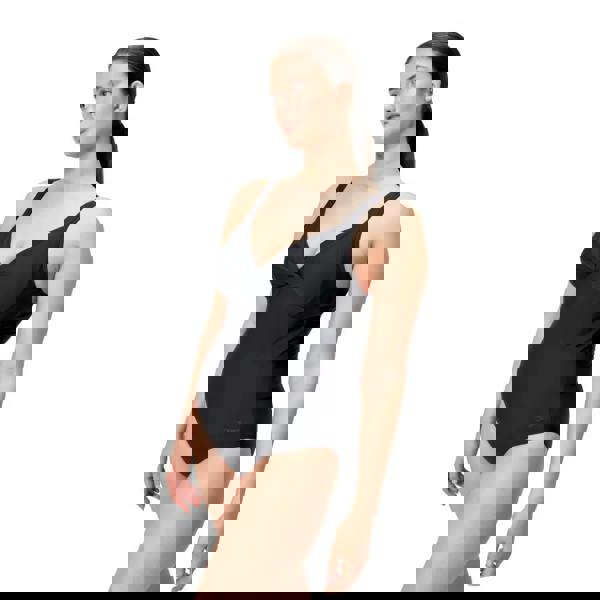 Speedo black cross knot swimsuit with deep V-neck and thin straps