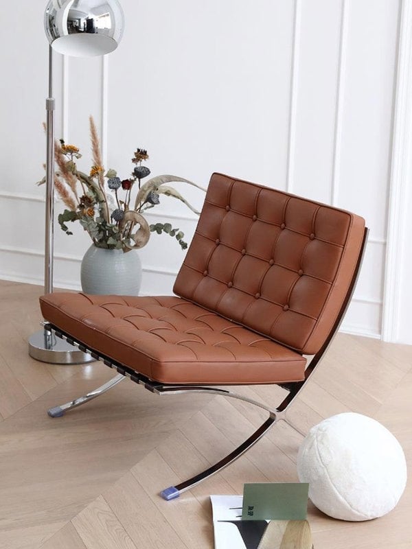 Barcelona Chair And Ottoman, Brown Leather-Weilai Concept-Weilai Concept