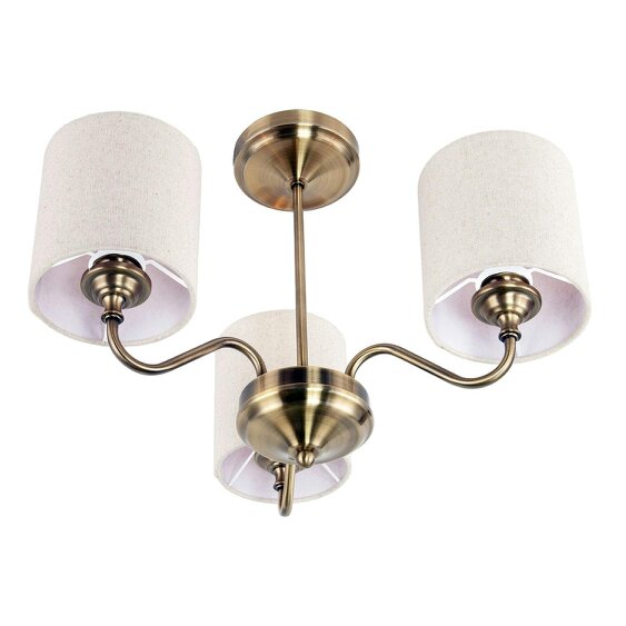 Happy Homewares Classic Antique Brass Ceiling Light Fitting with Linen Fabric Shade