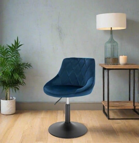 Modcraft Set of 2 Blue Velvet Swivel Bar Stools – Adjustable Dining Chairs with Backrest for Kitchen