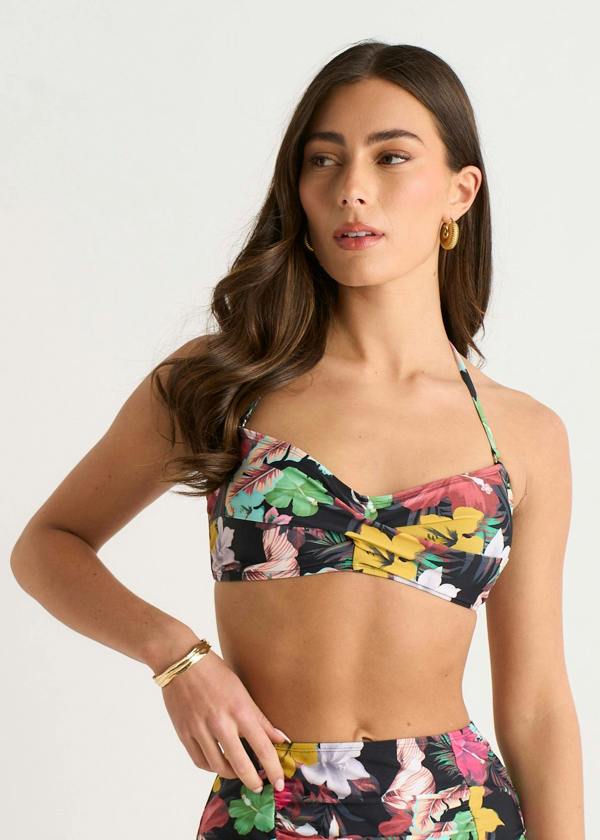 Gini London Multi Tropical Floral Twist Front Bikini Top