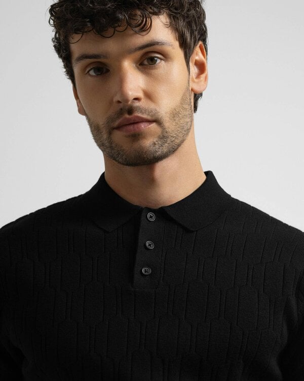 Steel & Jelly Tarvin - Geo Texture Knitted Polo Shirt