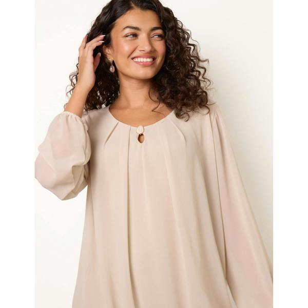 Blue Vanilla Puffball Round Neck Marble Button Blouse