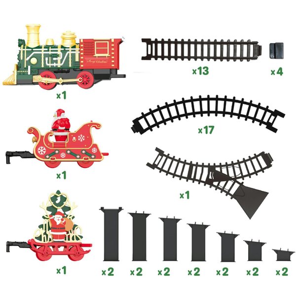 deAO Toys deAO Christmas Train Playset with Track, Music & Lights Festive Electric Locomotive Toy with Santa & Tree Carriages