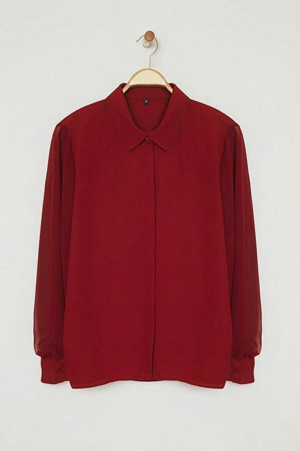 WOVCOR Long Sleeve Buttoned Chiffon Woven Plus Size Shirt