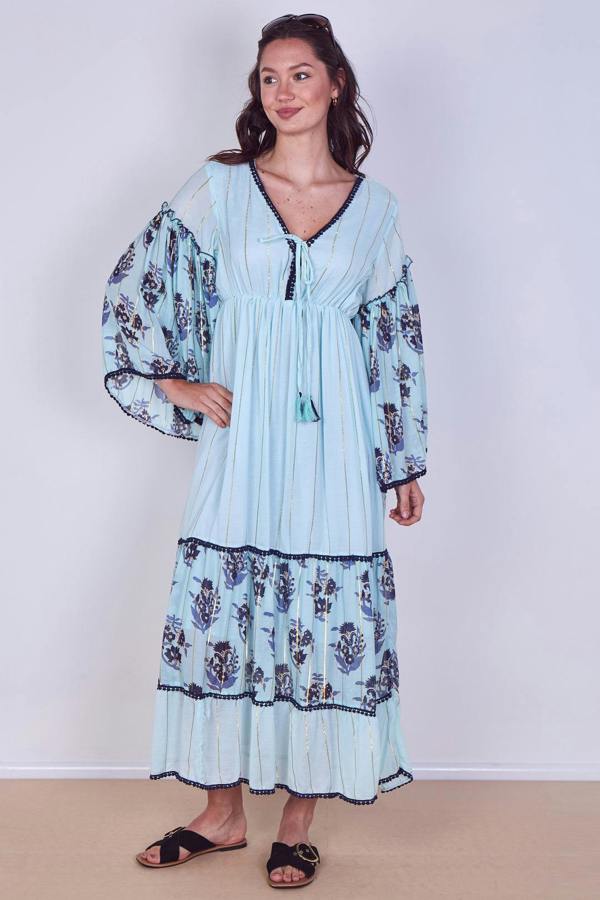 Bohemian Tiered Maxi Dress – Flowy Viscose Elegance
