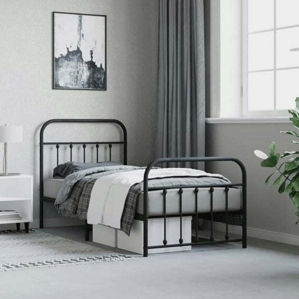 Berkfield Metal Bed Frame with Headboard and Footboard Black 90x200 cm