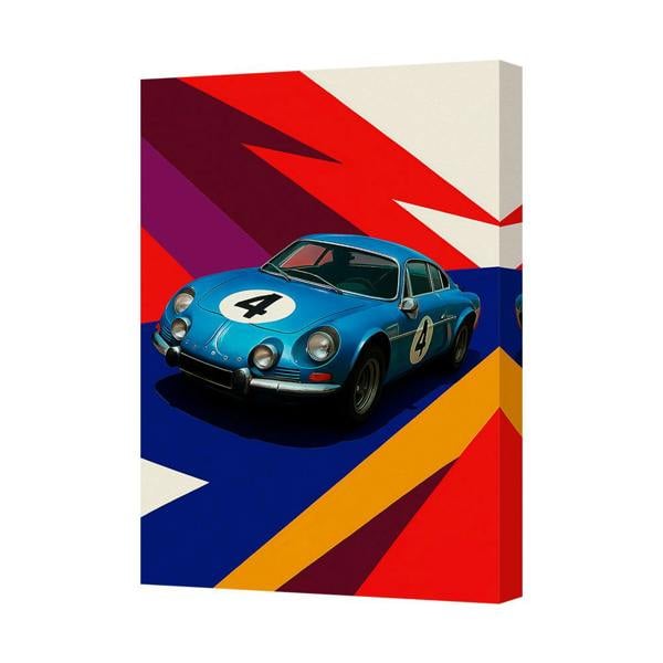 Benjamin Tate Design Blue Vintage Race Car Canvas Wall Art With Abstract Geometric Design