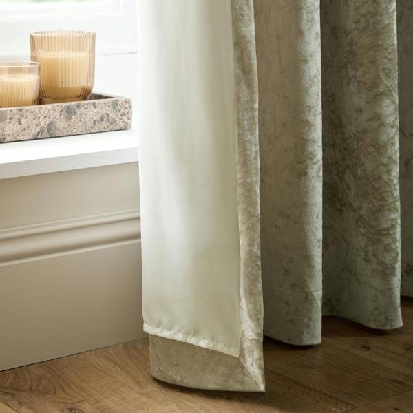 Catherine Lansfield Crushed Velvet Lined Eyelet Curtains Natural