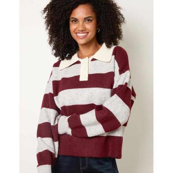 Blue Vanilla Stripe Knit Polo Jumper