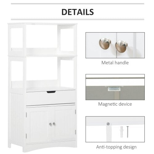 Wyld Haus Disarike White Freestanding Storage Cabinet With Shelves Drawers And Double Doors For Bathroom Or Kitchen