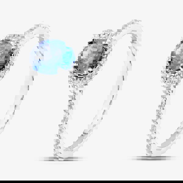 T. H. Baker Sterling Silver Oval Cut Blue Cubic Zirconia Shoulder Set Cluster Ring S2176