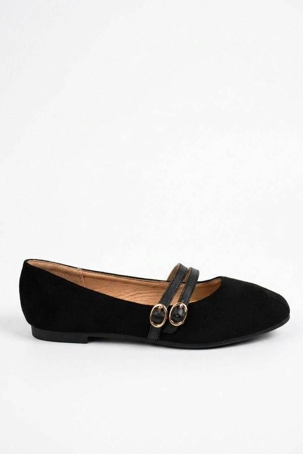 ikrush Saoirse Faux Suede Double Buckle Strap Ballet Flats