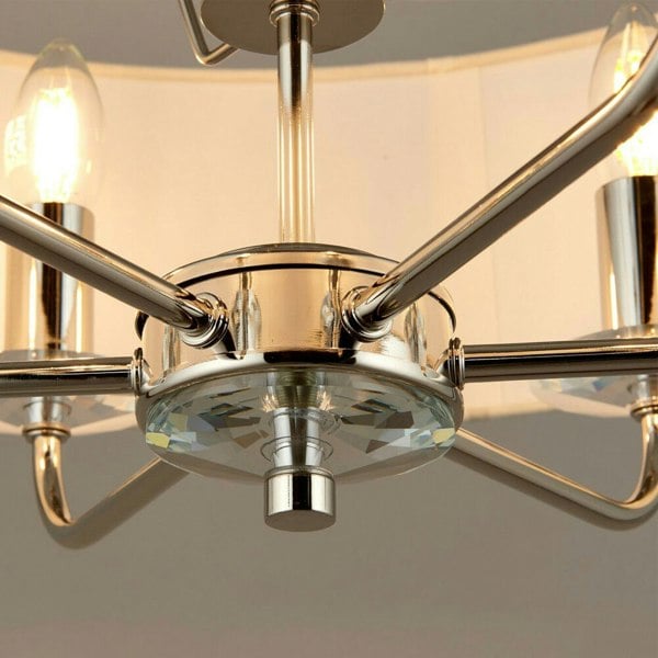 Multi Light Ceiling Pendant 6 Bulb NICKEL & WHITE Chandelier Large Shade Lamp Loops