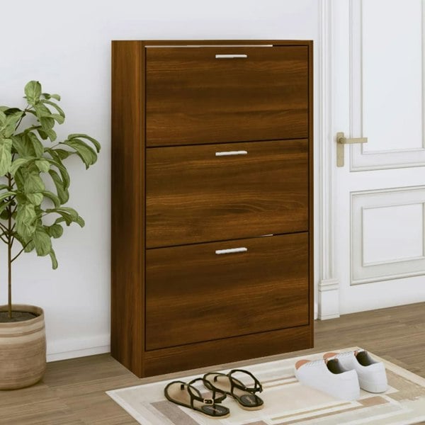 Berkfield Shoe Cabinet Brown Oak 63x24x103 cm Engineered Wood