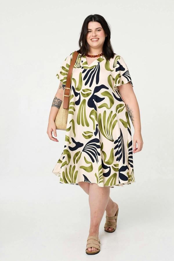 Khaki | Curve Angel Sleeve Relaxed Midi Dress