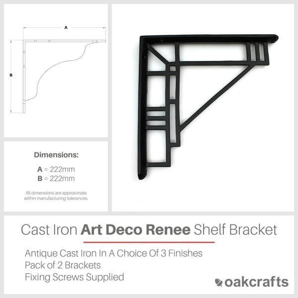 Oakcrafts Pair of Art Deco Renee Shelf Brackets - 222mm x 222mm