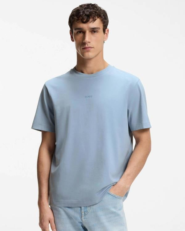 BOSS Orange TChup Mens Crew Neck Small Logo T-Shirt - Light/Pastel Blue 458