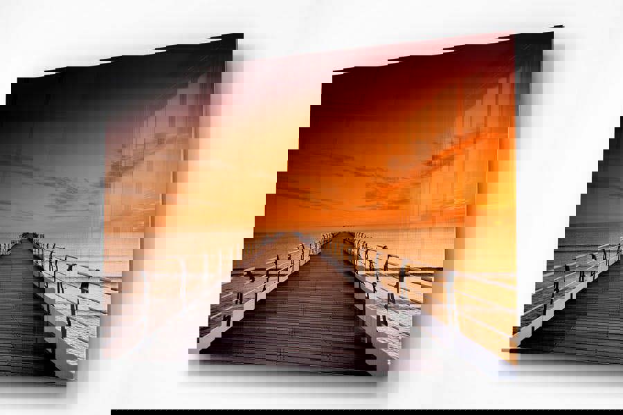 sunset pier wall art printed on acrylic glass mount