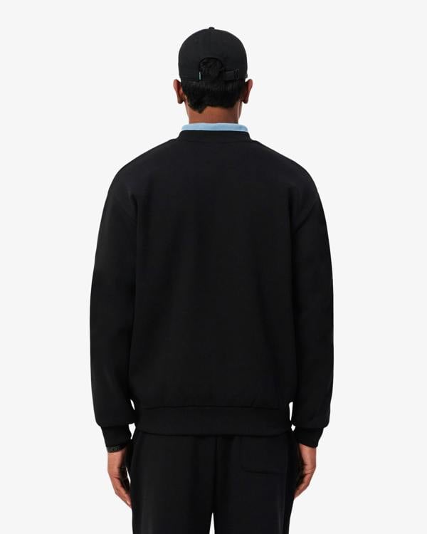 Lacoste Fleece Mens Classic Fit Sweater - Black 031 | CHO | Designer Mens Crew Neck Sweatshirts