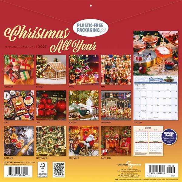 Christmas All Year Calendar 2027, Wall Calendars, Month To View, Family, Gift