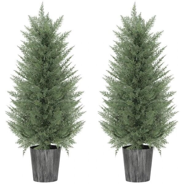 90cm Artificial Cypress Trees Set of 2, UV Resistant Artificial Plants with Decorative Pot, Fake Plants for Indoor Outdoor Decor, Green