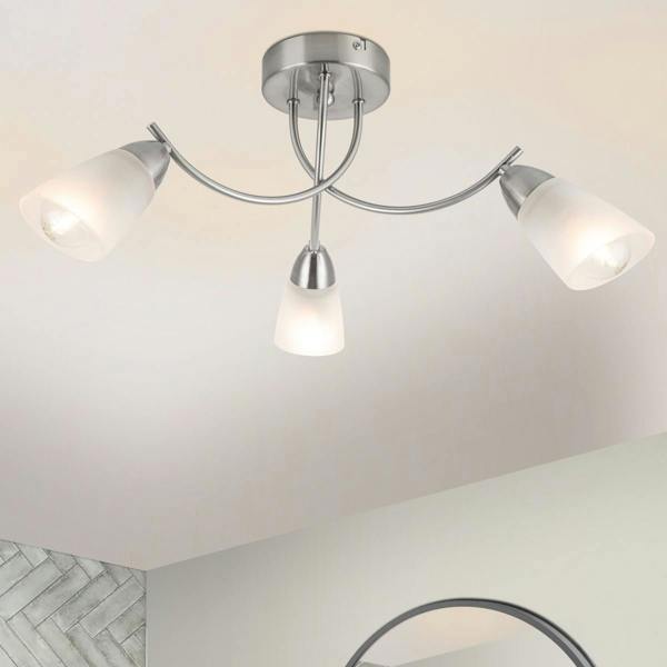 COSYLYTE Hallie Bathroom 3 Light Glass Ceiling Light - Brushed Nickel