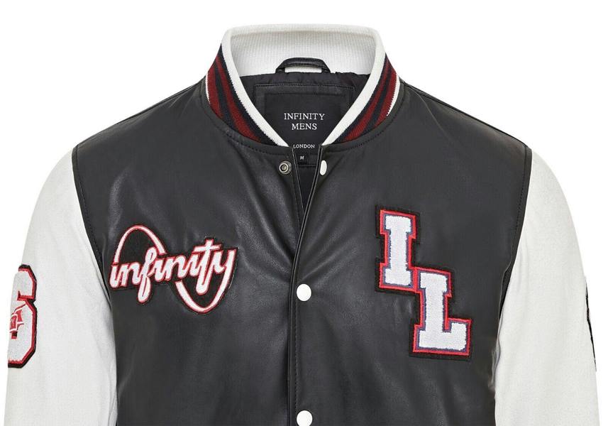 Infinity Leather Mens Baseball Leather Letterman Bomber Jacket - Ashwood