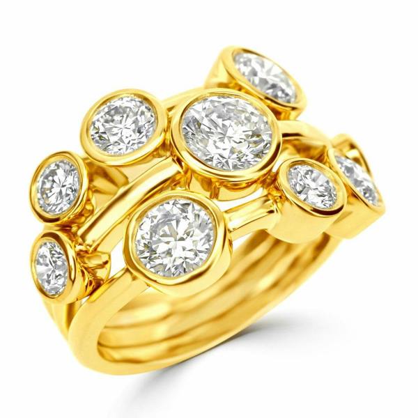 Sarah Layton 18ct Yellow Gold Round Brilliant Cut Diamond Bubble Ring - 3.00ct