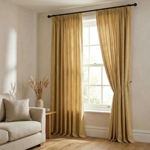 Sevilla made-to-measure curtains in Flaxen, styled in a living room