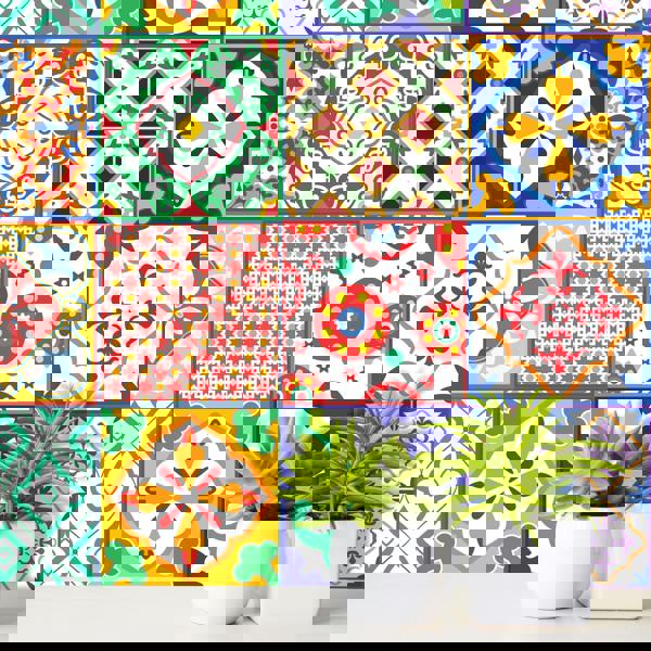 WT1535 - Classic Mediterranean Colourful Mixed Tiles Wall Stickers Set 1 - 15 x 15 cm (6 x 6 inches) - 24 pcs.