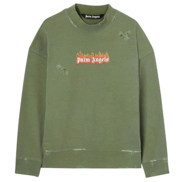 Palm Angels Unisex Adult Flames Sweatshirt - Green - 