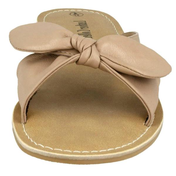 Leather Collection Ladies Leather Collection Flat Twist Bow Mule Sandals