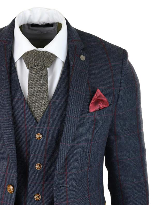 Paul Andrew Mens Herringbone Tweed Suit 3 Piece Navy Blue Peaky Blinders 1920s Tailored Fit