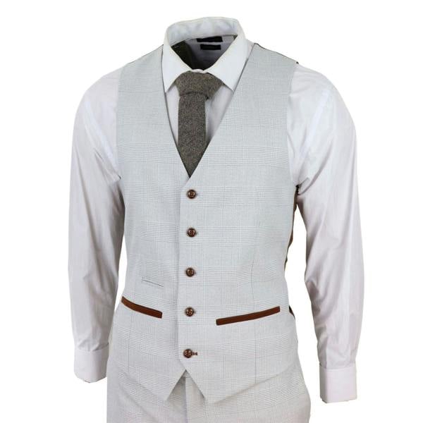 Paul Andrew Mens Grey Stone 3 Piece Tweed Check Suit