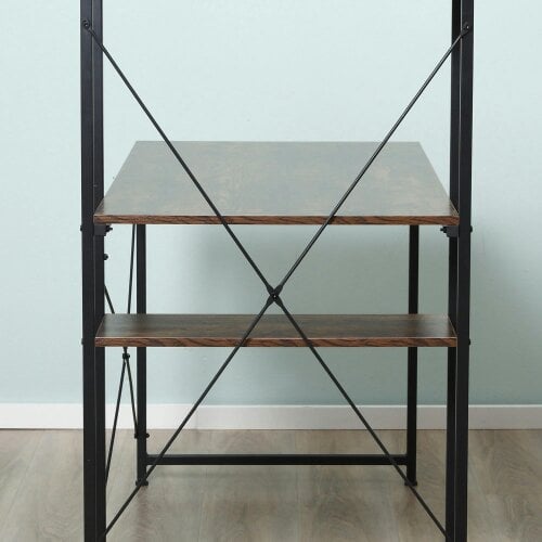 Wyld Haus Ledo 120cm Rustic Brown And Black Reversible Industrial Home Office Desk With Side Shelving