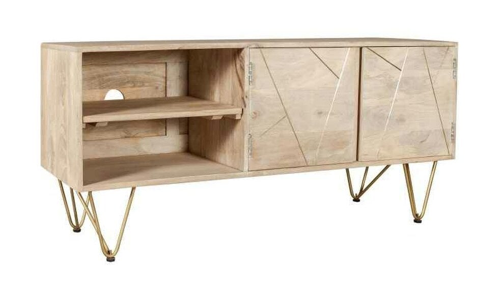 Wyld Haus Bali Light Natural Mango Wood and Gold Modern TV Media Unit
