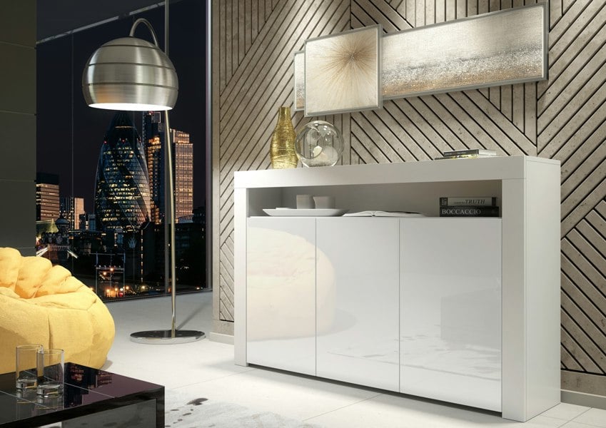 Mex Furniture Sideboard 155cm – White Matt Body & White Gloss Doors