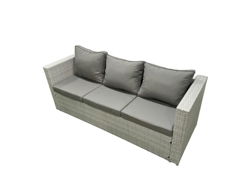 Fimous Rattan Garden Furniture Set Outdoor 10 Seater Patio Dining Sets with Glass Top Dining Table 2 Side Tables Light Grey Mixed