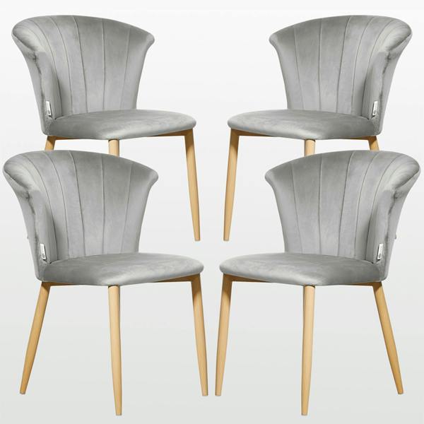 Life Interiors Set of 4 Elsa Velvet Dining Chairs - Curved Back Design with Wooden Legs & Comfortable Padded Seating, Modern Accent Chairs