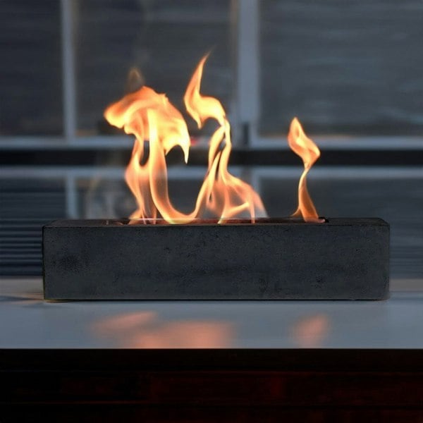 Concrete Rectangle Bio-Ethanol Outdoor Tabletop Fireplace Living and Home