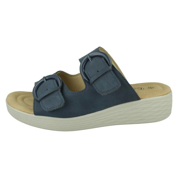 Eaze Ladies Eaze Low Wedge Mule Sandal with Twin Buckle Strap F12077