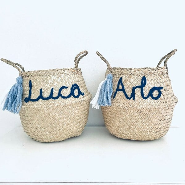 Bellybambino Blue Personalised tassel name basket - Large