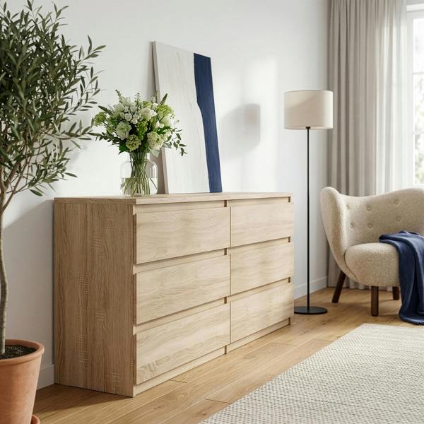 Edmore 6 Drawer Wide Chest in Sonoma Oak