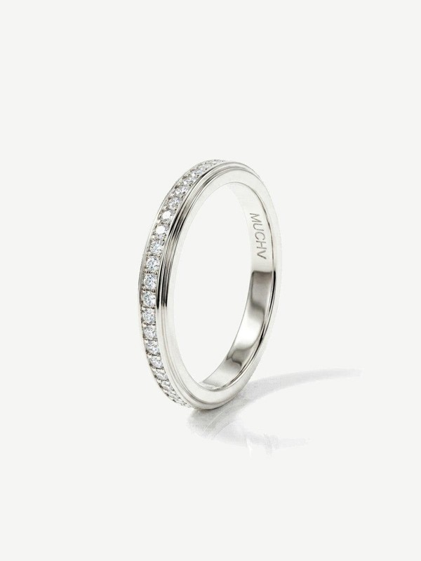 MUCHV Thin Stacking Eternity Ring With Sparkling Stones - Silver