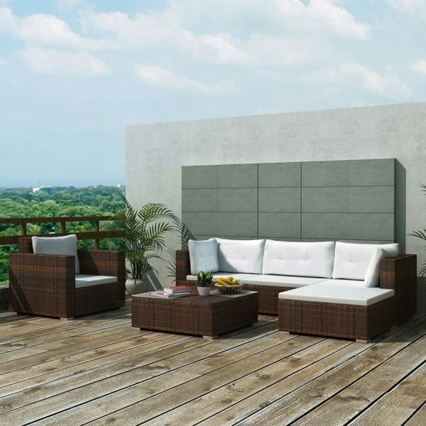 Berkfield 6 Piece Garden Lounge Set with Cushions Poly Rattan Brown